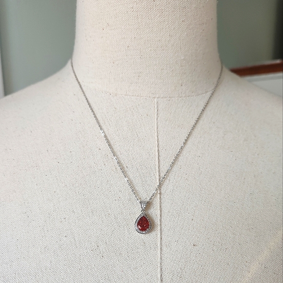 NWT Ryze Ruby Ice Cubic Zirconia .925 Sterling Silver 18" Teardrop Necklace - Picture 6 of 10